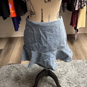 Forever 21 Light Wash Denim Mini Skirt with Ruffle Hem